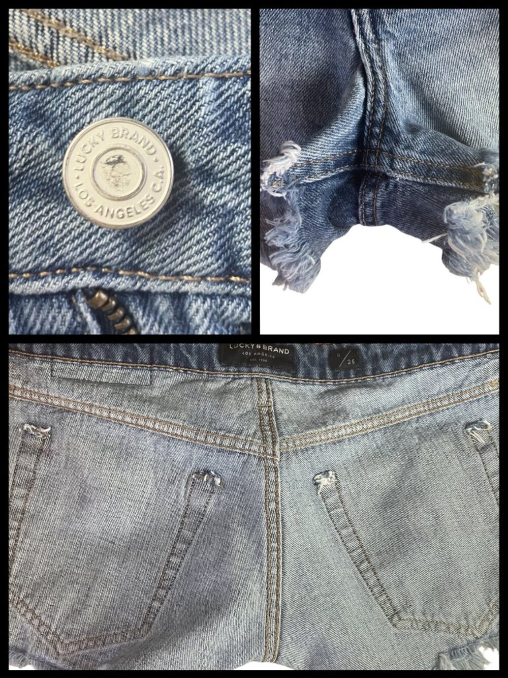 Lucky Brand Cut Off Distressed Denim Shorts. Size 0 25. Mid Rise Jean Jorts - Picture 13 of 13